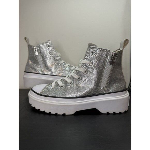 Chuck Taylor All Star Lugged Lift Platform Silver Glitter Youth Size 3 Side Zip - Picture 4 of 15